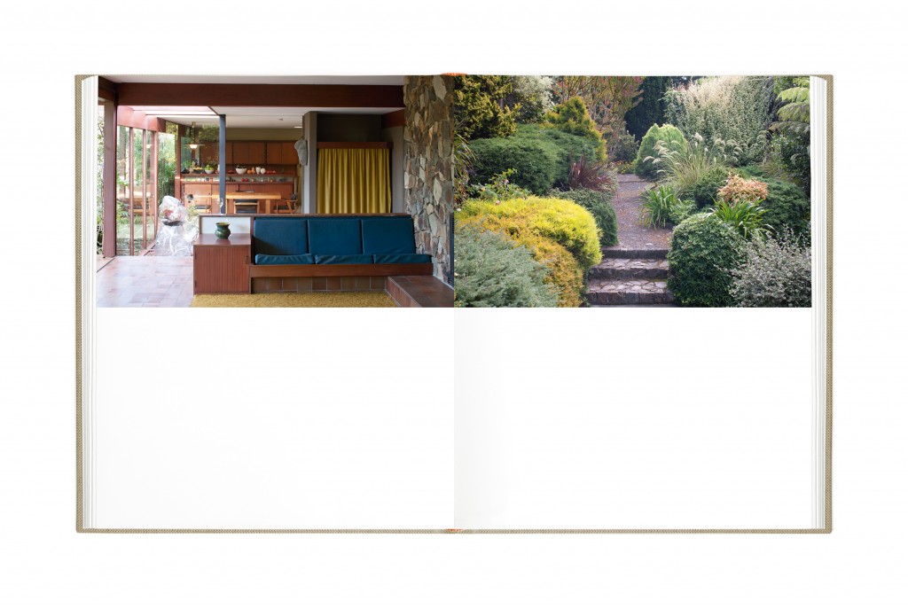 The open-plan living room (left) and the garden of the Uren House in Raumati, photographed by Patrick Reynolds. 