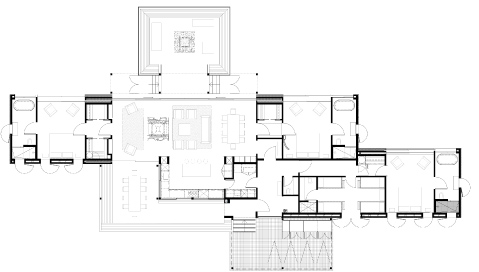 The home's floor plan shows the way its parallel gabled forms connect in the centre. Provided to HOME courtesy of Pattersons. 