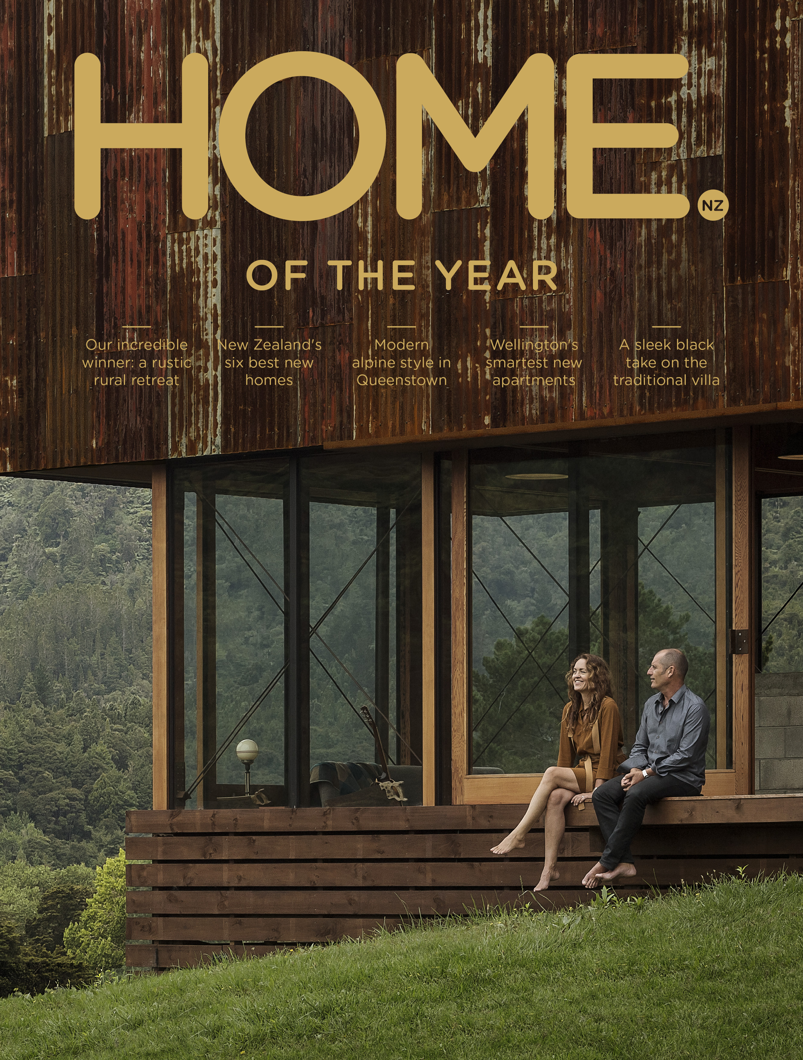 Architects Lance and Nicola Herbst on the cover of HOME magazine's annual Home of the Year issue. Photo by Patrick Reynolds. 