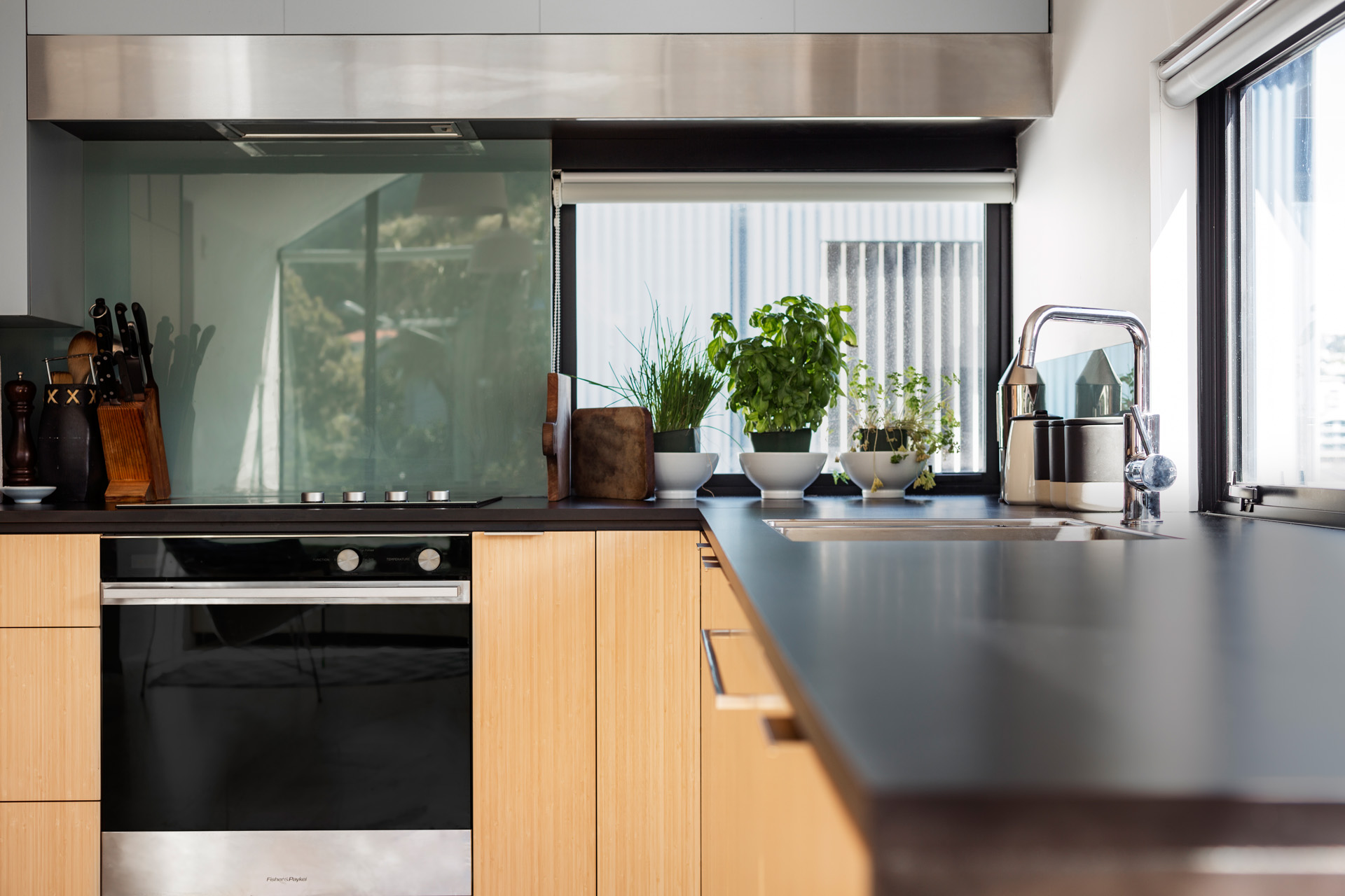 Another of the apartment kitchens, featuring appliances by Fisher & Paykel.