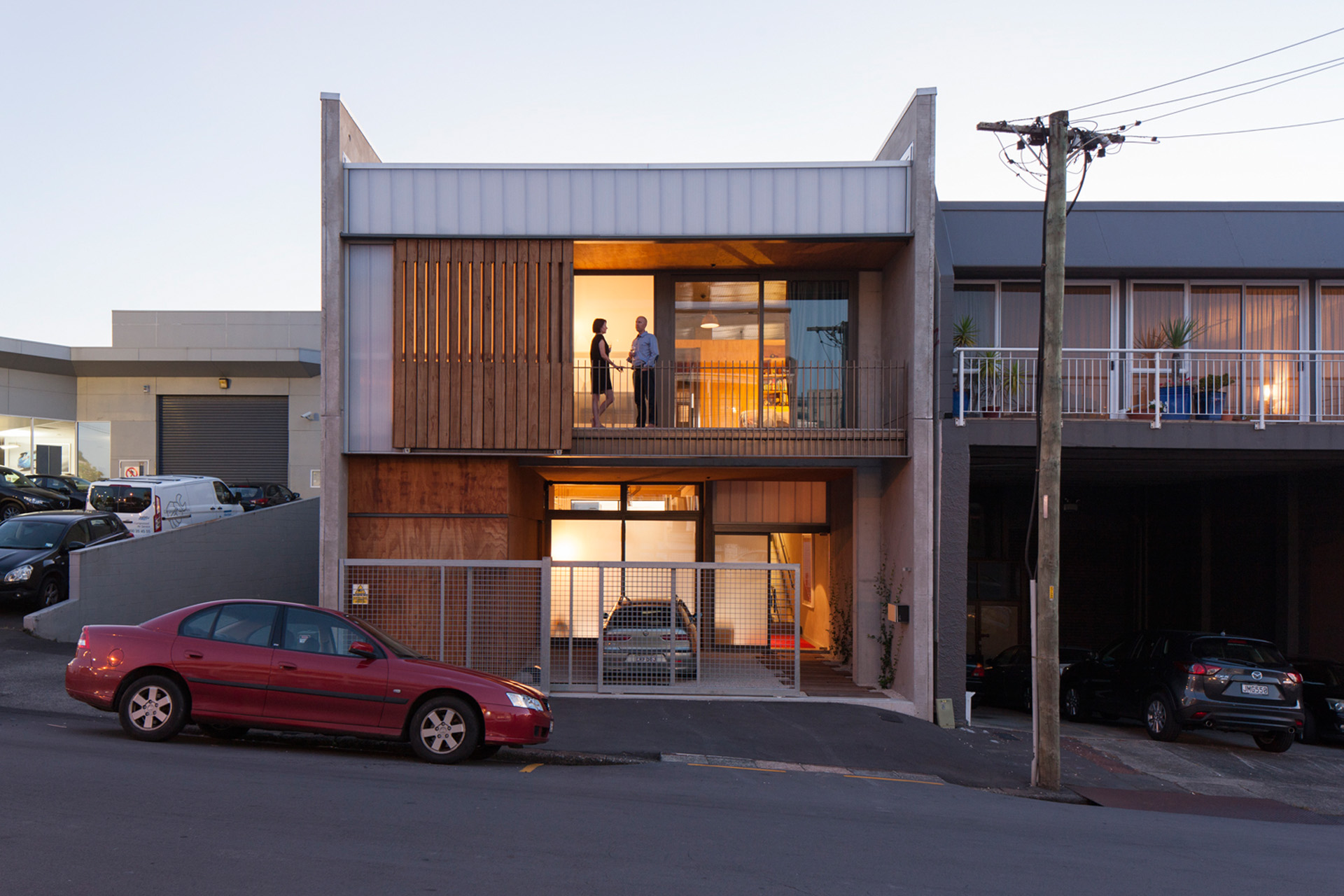 Andrea Bell and Andrew Kissell's all-new home is located in a semi-industrial part of Auckland's city fringe. 