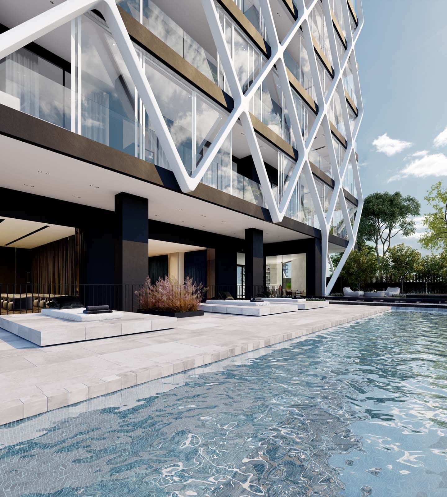 The ground-floor swimming pool is one of many amenities to be shared by The International's residents. 