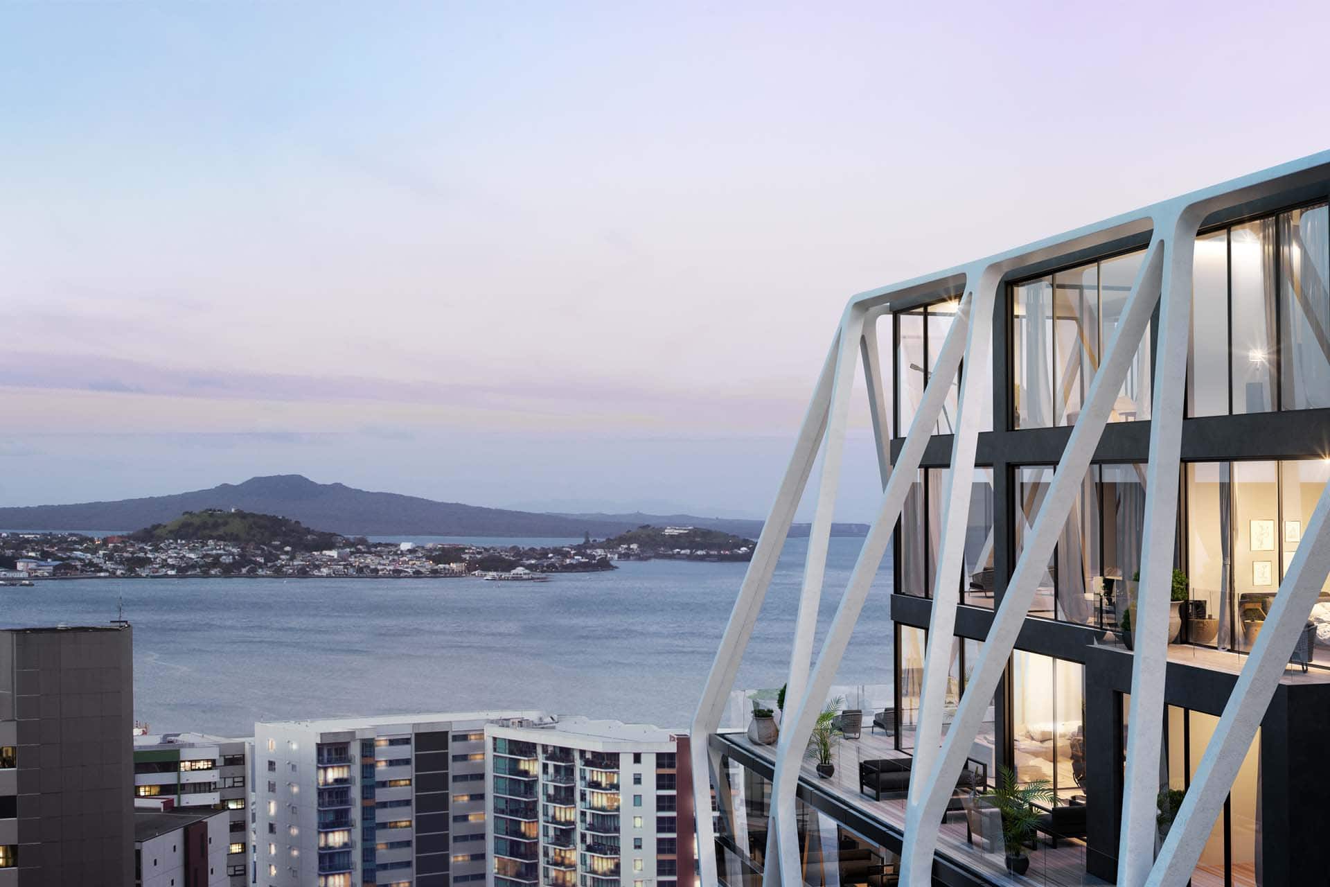 The International will have a dramatic white exoskeleton and views of Rangitoto. 