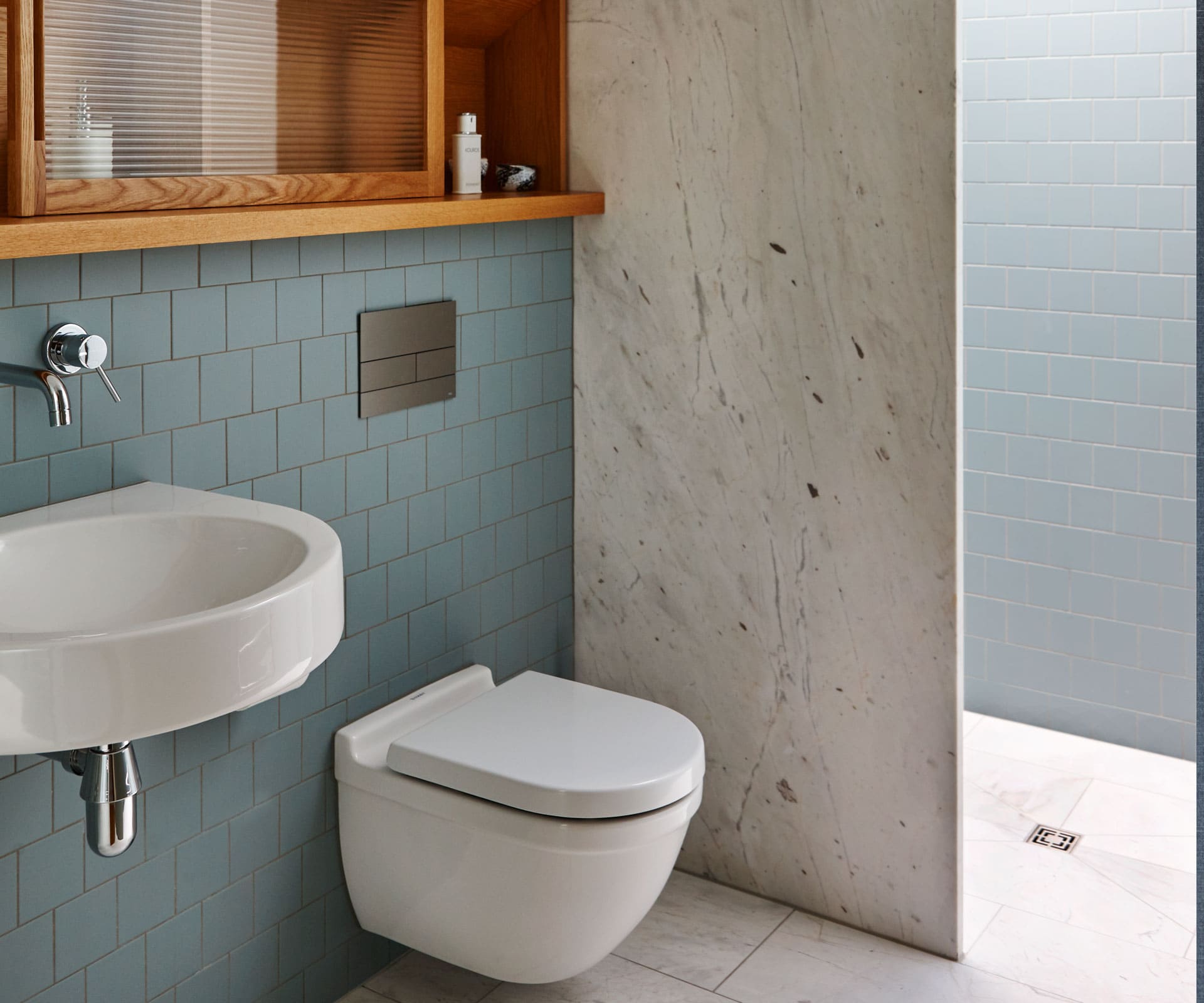 How a small bathroom was squeezed under the eaves of a gable roof